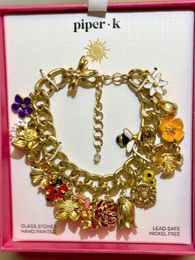 The Piper K Gold Flower & Charm Bracelet